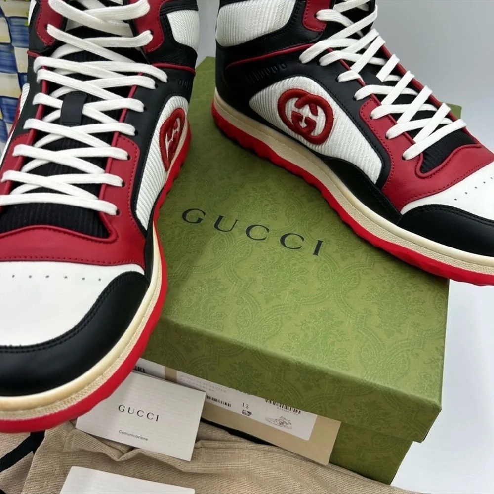 Men’s Gucci Mac 80 high top leather sneakers size 13 made in Italy.